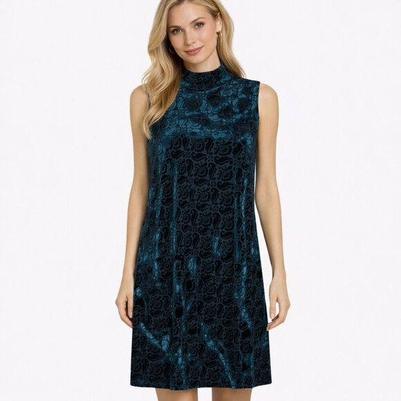 Chico's Size 3 blue Velvet burnout high neck sleeveless dress Chico's size XL - Picture 9 of 9